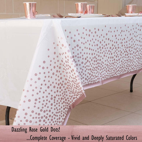 2 Pack Rose Gold Disposable Table Cloths, Plastic Table Cover for Birthday Baby Shower Rectangle Tables 54 x 108 in.