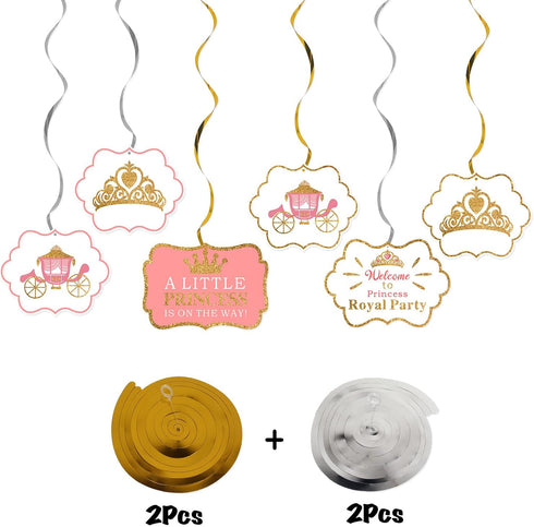 LINGTEER A Little Princess Royal Crown - 12 pcs Pink Swirls Streamers for Baby Girl Birthday Shower Decorations