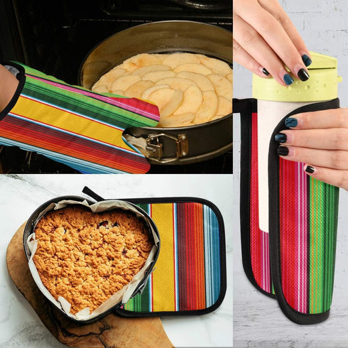 Oven Mitts and Pot Holders, Mexican Traditional Ethnic Striped Heat Resistant Gloves