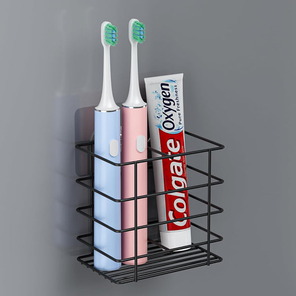 Adhesive Toothbrush Holder Wall Mounted, Suction Toothpaste Organizer Cup for Shower, Razor Holder Caddy Tray Storage