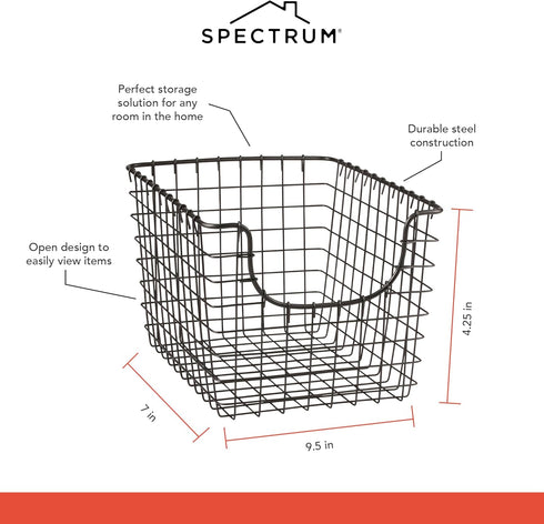 Spectrum Wire Basket for Organizing (Small, Industrial Gray) - Sturdy Storage for Kitchen, Closet, Bathroom