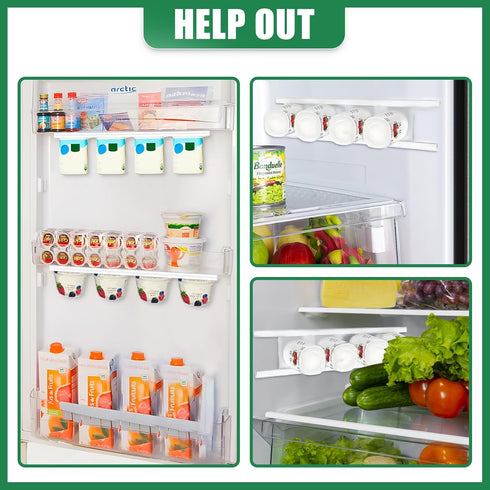 FUYITE 4 Pack 3.75 Inch Yogurt Organizer for Fridge, Yogurt Fridge Holder, Yogurt Holder with Adhesive Tapes