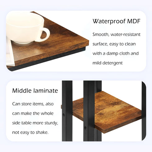 C Shaped Side Table for Sofa, Couch End Table for Small SpacesSkinny Couch Side Tables Slide Under Sofa Bed,Snack Table