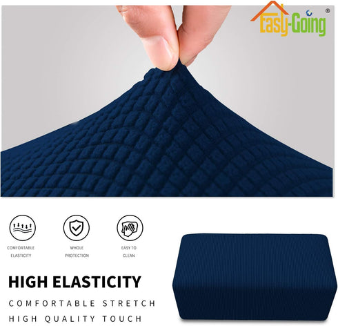 Easy-Going Stretch Ottoman Cover - Soft Rectangle Slipcover with Elastic Bottom, Navy