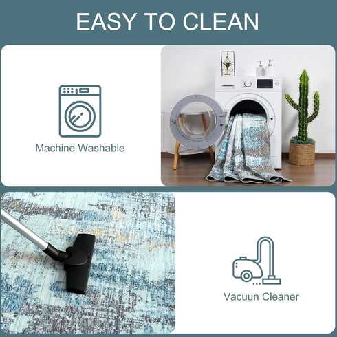 4x6, Area Rugs Washable Rug for Living Room, Modern Abstract Grey Rug for Bedroom, Non Slip Foldable Low Pile Stain