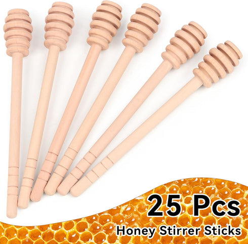 AUGHOA 25 6.3 Inch Pcs Wooden Honey Dipper Sticks, Honey Stirrer Stick for Honey Jar Dispense Drizzle Honey and Bridal
