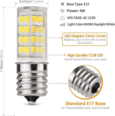E17 LED Bulb for Microwave Oven, Kitchen Appliance Light, 4 Watt (40W Halogen Equivalent), Daylight White 6000K,