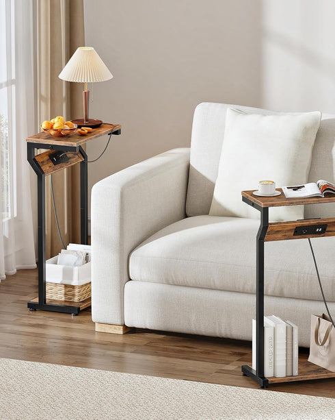 27" TBZ27UBF CHOEZON Narrow Side Table with Charging Station, Skinny End Table for Small Spaces, Couch Table