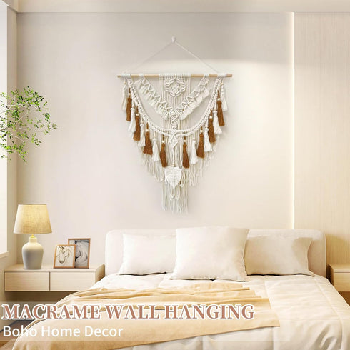 37.4 Lx27.5 lokeisna Macrame Wall Hanging, Woven Tapestry Beige & Dusty Rose Handmade Craft Macrame Wall Room Decor