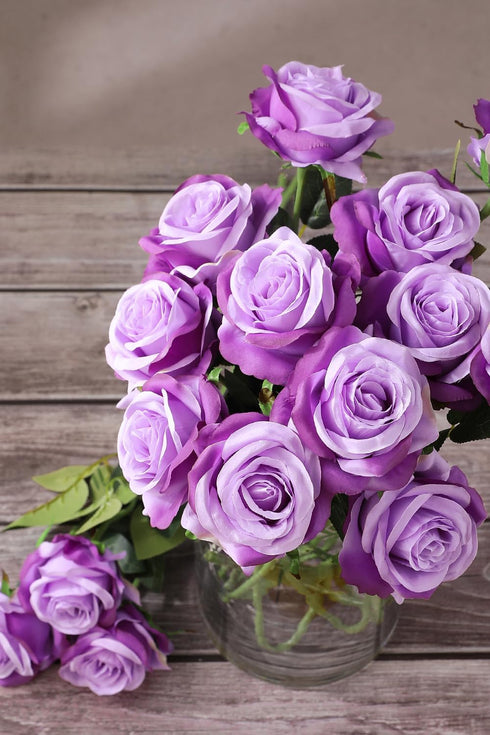 Luyue 10PCS Artificial Roses with Stems, Realistic Long Stem Faux Flower Bouquet for Home Decor