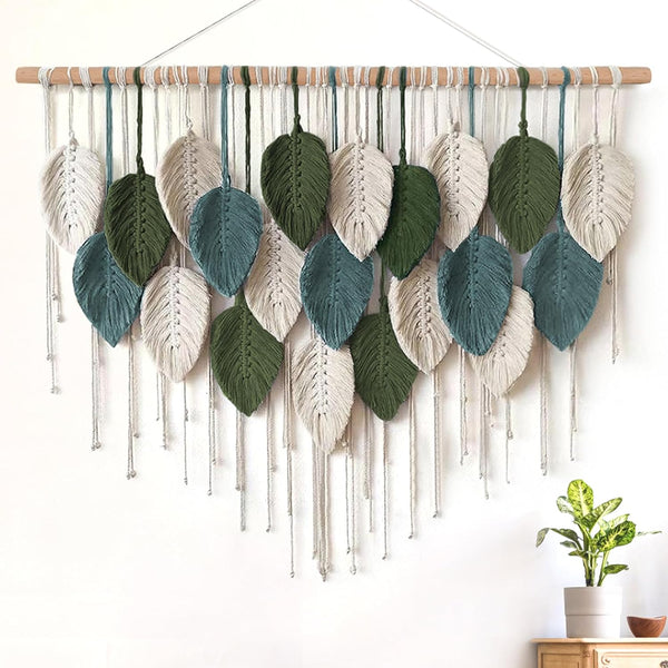 KHOYIME Macrame Wall Hanging Large Boho Home Decor, Bohemian Leaves Tapestry Modern