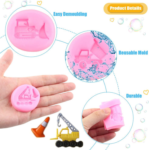 MIYAHOUSE Bulldozer Set 6 Silicone Molds Excavator Fondant Mold Crane Construction Truck Mold For Cake Decorating