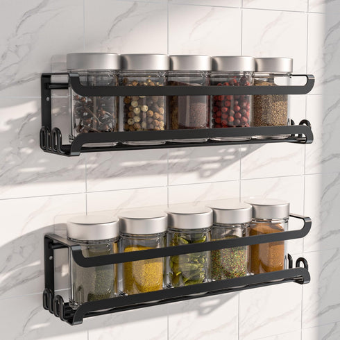 LUCYCAZ 2 Pack Wall Mounted Spice Rack with 8 Hooks, Spice Organizer