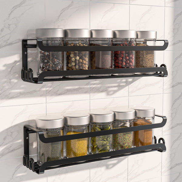 LUCYCAZ 2 Pack Wall Mounted Spice Rack with 8 Hooks, Spice Organizer