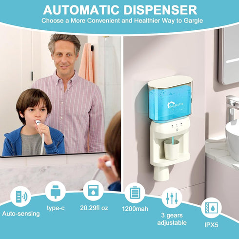 EucUctic 20.29Fl Oz 3 Mouthwash Dispenser for Bathroom - Bathroom Accessories Adjustable Dispensers Levels,Automatic