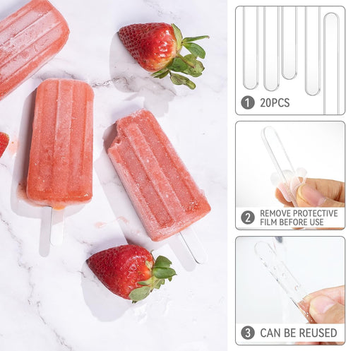 Tenalleys 20 4.5 Inch Pieces Reusable Acrylic Popsicle Sticks Popsicle Mold Sticks for DIY Ice Pop, Cake Pop,Candy