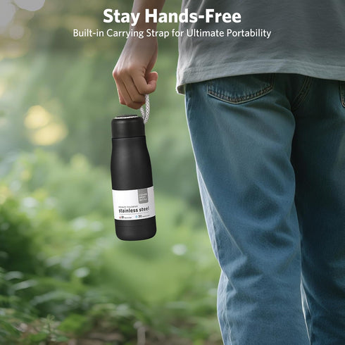 Hydro Insulated Thermal Flask Water Bottle 350ml, Midnight Black, Stainless Steel, Reusable for Hot or Cold Drinks