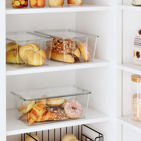 4 Pack Countertop, Hudgan Bread Box for Kitchen Bread Storage Container with Lid for Bagel, Donut and Cookies, Clear
