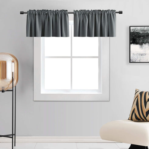 DONREN Medium Grey Valance for Small Windows, Basement Valances with Rod Pocket (2 Panels, 42 by 12 Inch)