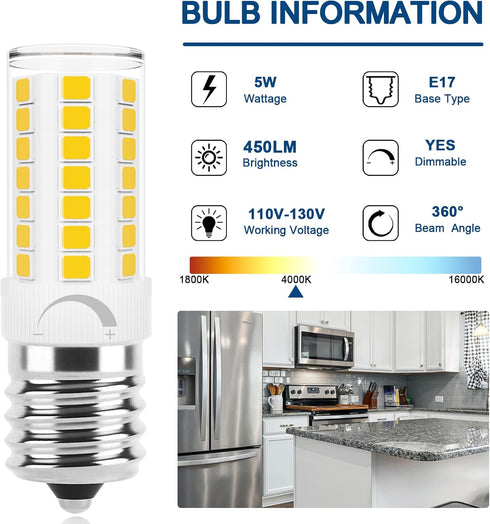 LED Microwave Light Bulb, E17 Dimmable 40W Incandescent Replacement, Natural White 4000K, 2 Pack Appliance Bulb