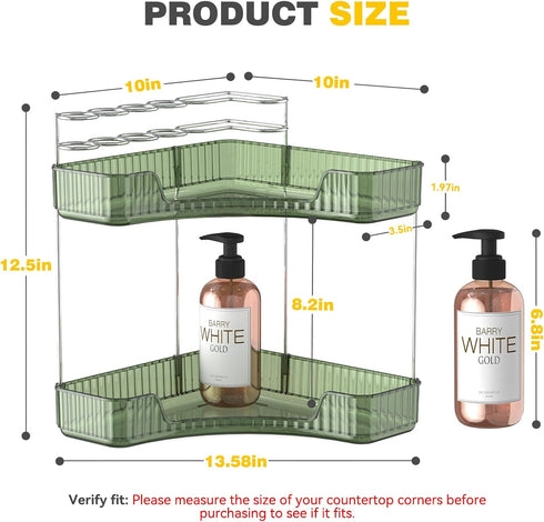Asayuee 2-Tier Counter Countertop 2 Corner Bathroom Organizer with Top Toothbrush Holders,Large Makeup Organizer