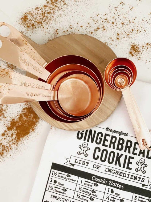 Copper Measuring Cups and Spoons - Stainless Steel 9 Pieces with 2 Rings