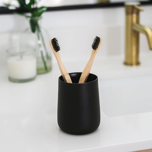 Countertop, Yew Design Matte Black Toothbrush and Toothpaste Holder and Cup for Bathroom Vanity and Round Organizer