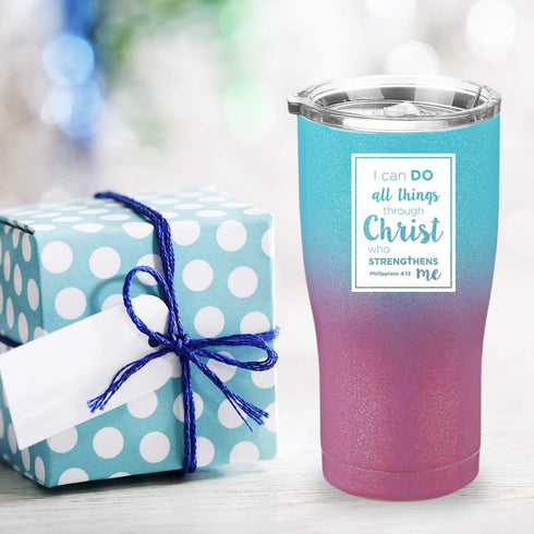 Philippians 4:13 Tumbler, Stainless Steel Insulated Cup - Christian Gifts for Women (20 Oz, Purple Teal)