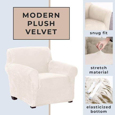 Great Bay Home Velvet Plush Stretch Arm Chair Slipcover. Velvet Chair Furniture Protector, Soft Anti-Slip, High Stretch