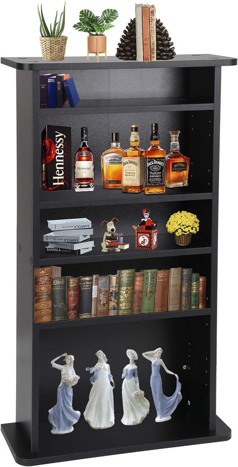 5 5 240 132 Shelf Bookcase Tier Wooden Multimedia Storage Media Cabinet DVD Rack, Adjustable Shelves Organize a Mix