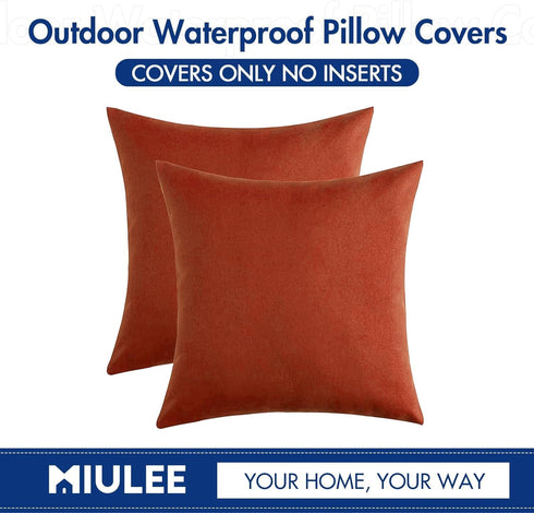 MIULEE Fall Pack of 2 Decorative Outdoor Solid Waterproof Throw Pillow Covers for Patio Garden 18x18 inch