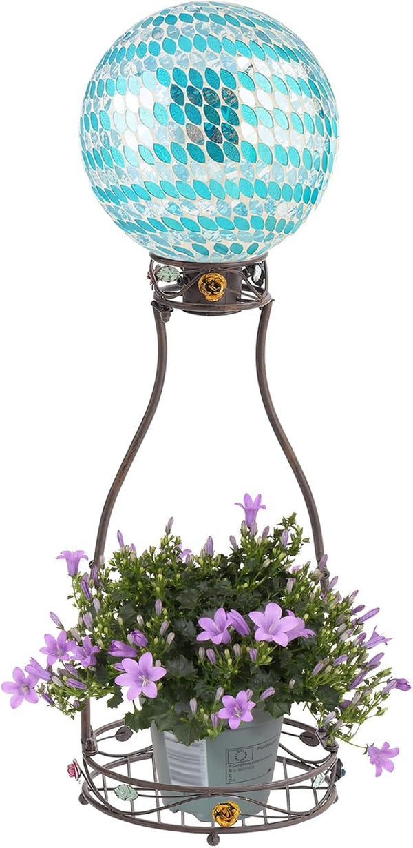 Gazing Globe Stand, Metal Gazing Ball Holder with Flower Planter Base, Vintage