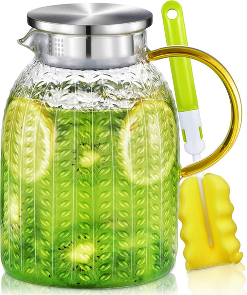 Aofmee 60oz Glass Pitcher, Water Pitcher with Lid, Iced Juice Jugs for