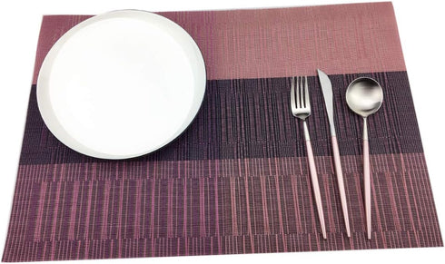 Gugrida Exquisite Woven Vinyl Placemats, Heat Resistant PVC Bamboo Style Table Mats (6, Ombre Purple Red)