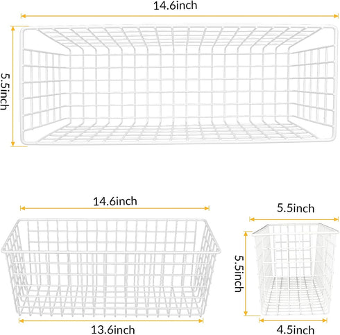 2 Sets Extra Large White Metal Hanging Wall Baskets with Steel Hooks for Organizing Storage