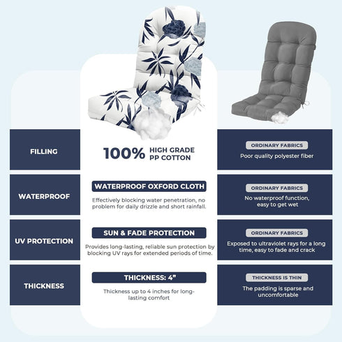 44 Inches Adirondack Chair Cushion Waterproof Indoor Outdoor Rocking Chair Cushion Patio High Back Chair Cushions