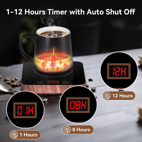 3 Settings 1-12H Coffee Mug Warmer for Desk with Auto Shutoff, Coffee Cup Warmer for Desk Auto Shut Off with Temp.