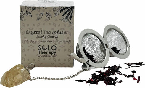 Crystal Tea Infuser, Smoky Quartz Stainless Steel Ball Mesh Strainer with Extended Chain Hook for Fine Loose Tea