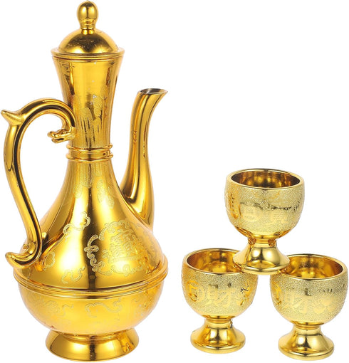 PRETYZOOM Turkish Coffee Tea Pot Set: Gold Water Kettle Teapot with Narrow Spout for Tea Party and Buddhist Offering