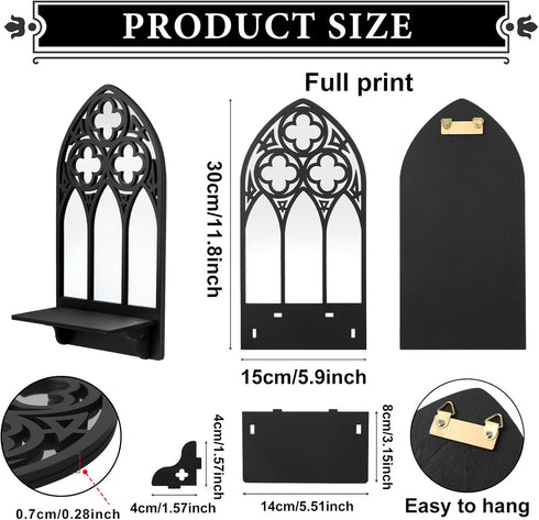 2 Set Gothic Candle Sconces Wall Decor, Arch Cathedral Frame Gothic Wall Sconce Candle Holder for Bedroom, Bathroom