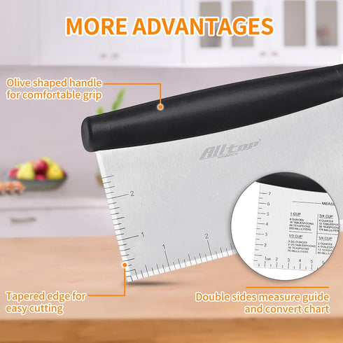 ALLTOP Bench Scraper & Chopper, Stainless Steel Baking Essential Utensil for Cooking