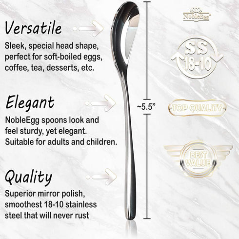 Set of 4 Egg Spoons for Soft Boiled Eggs, 18/10 Stainless Steel, 5.5 Inches
