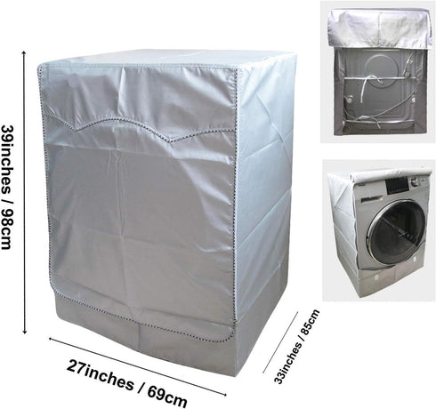 QLLY Washer/Dryer Cover for Front-loading Machine - Waterproof, Dustproof, Sun-Proof, W27"D33"H39" (Basic Silver)