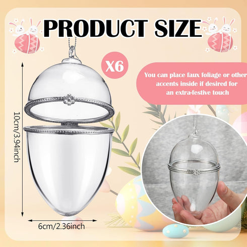Gemscream 6 4 Inch Pcs Hinged Glass Clear Easter Box Ornament Egg Fillable Ornament That Open Orb Clear Glass Ball