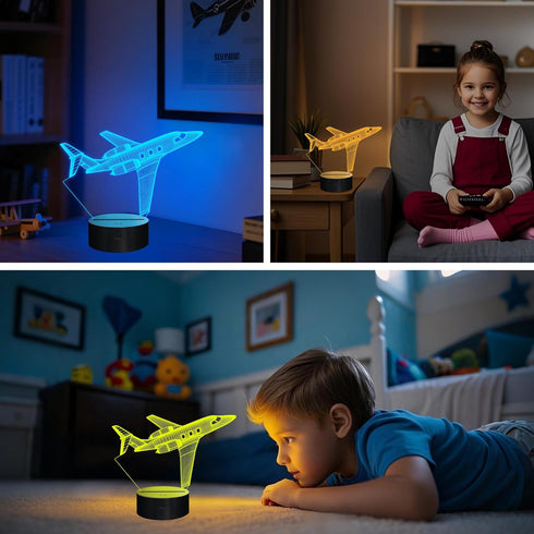3D OkiyiD Airplane Gifts for Boy, Men, Aircraft Night Light, Gulfstream Illusion Lamp with Remote and Touch Control