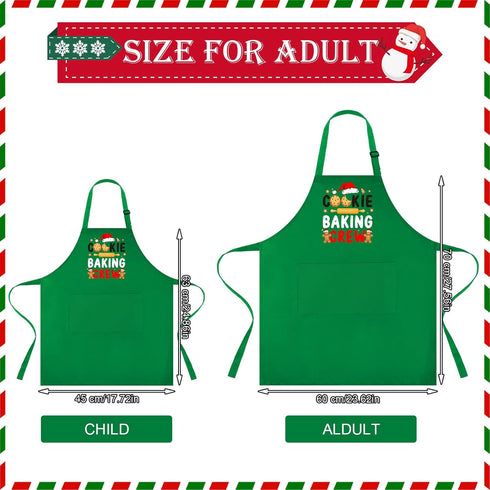 4 Pack Suhine Christmas Aprons Adults Green Christmas Kitchen Cooking Baking Cookie Crew Matching Aprons with Pockets