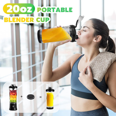 Portable Blender Personal Juicer, 20 OZ Electric Protein Shaker Bottle with Insulated Sleeve, USB-C Rechargeable for