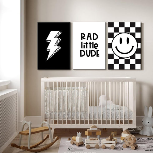 Joocrise 16x24x3 Inch Boys Room Wall Art Decor Toddler Nursery Canvas Wall Art Baby Kids Wall Decor Black Checkered