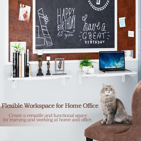 TEAMIX Wall Mounted Desk, White Folding Desk for Small Spaces with Heavy-Duty Brackets