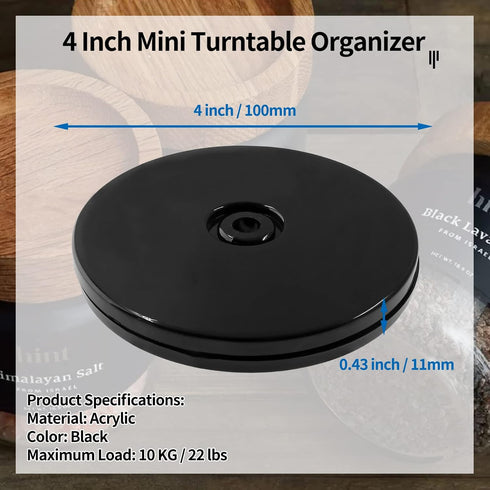 Bivethoi 2 Pack Mini Turntable Organizer, Black Rotating Tray, Acrylic Ball Bearing Plate for Kitchen, Spice Rack, TV